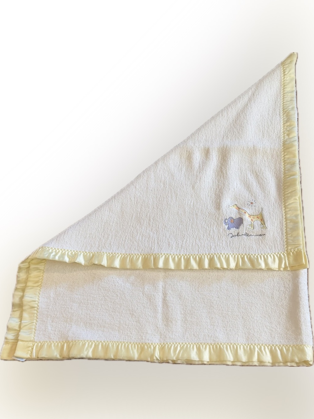 Vintage CARTER'S John Lennon White Baby Blanket with Yellow Satin Trim, USA made